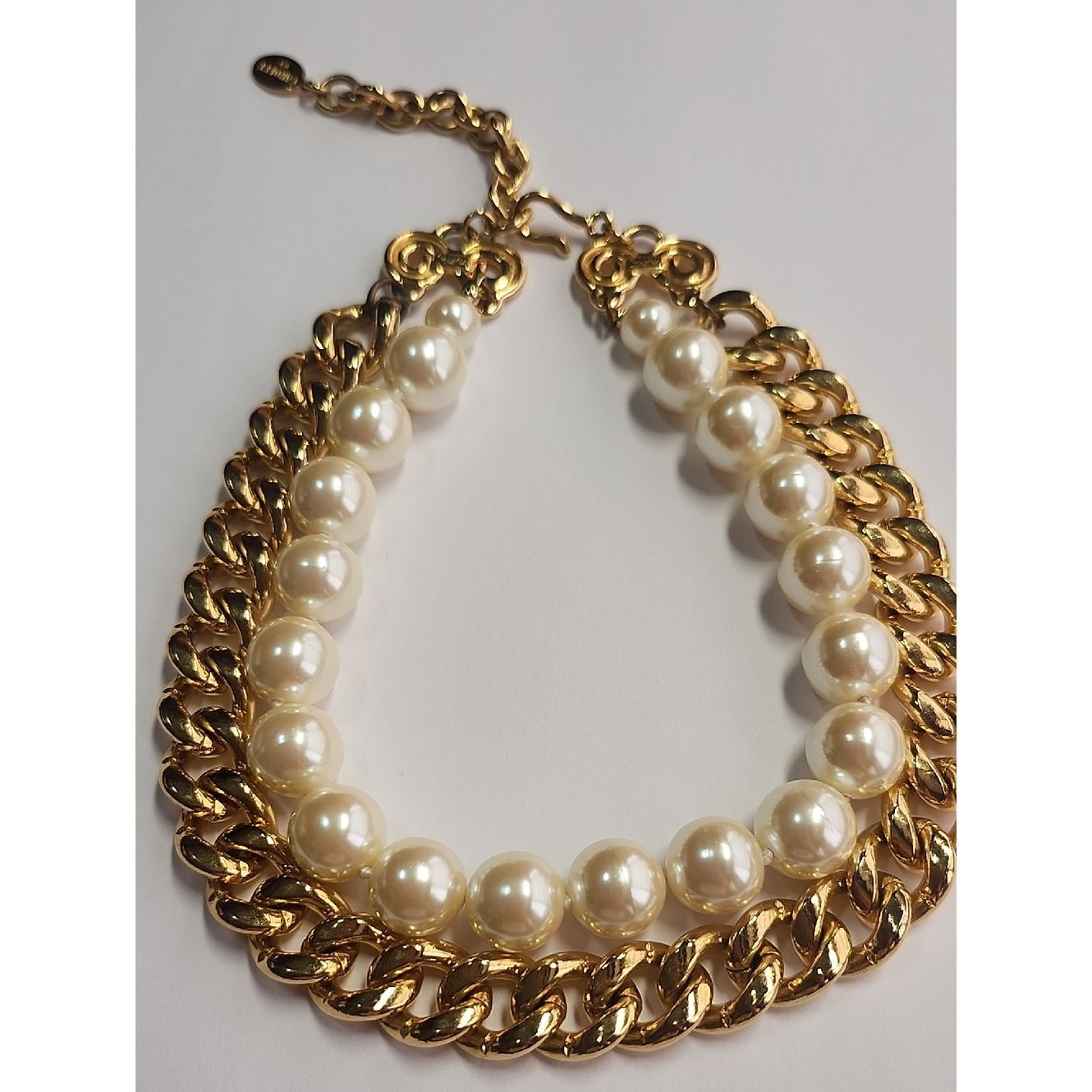 Vintage Carolee Faux Pearl Double Strand Necklace Chunky Choker Gold Tone 16 In